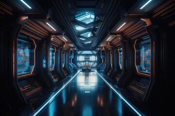 sci-fi hallway in a spaceship, made with generative ai