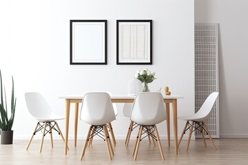 empty mock up poster frame in modern interior background, dinning room, Scandinavian style as interior idea - Generative AI