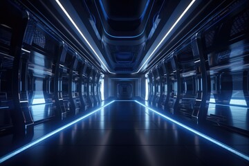 Futuristic hallway in a spaceship, made with generative ai