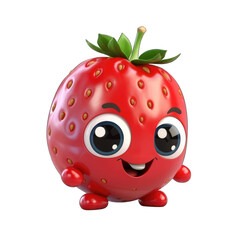 Obraz premium Strawberry, cute 3d cartoon strawberry isolated on transparent background (generative ai)