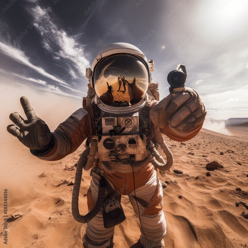 Canvas Prints astronaut selfie on mars, made with generated ai