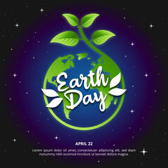 Earth day background with illustration of earth and plant