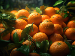 Beautiful organic background of freshly picked mandarines created with Generative AI technology