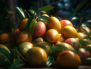 Beautiful organic background of freshly picked mango created with Generative AI technology