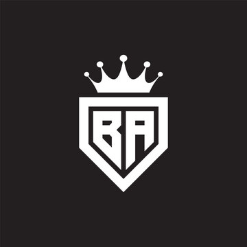 BA or AB logo monogram symbol shield with crown shape design vector