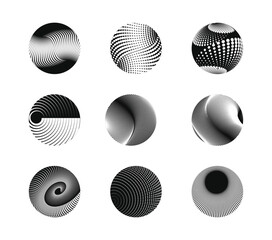 Set of black different size spiral lines. optical geometric art design elements for frames, logos, tattoos, and web pages. An abstract vector illustration Isolated on white background