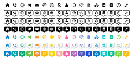 Web icon set. Website set icon vector. for computer and mobile. Contact information icon collection on chat cloud shape
