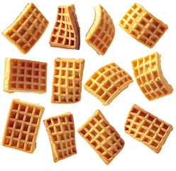 Set of Belgian curved waffles isolated on a white background.