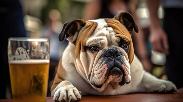 party dog with a beer, comical pet picture, generative AI
