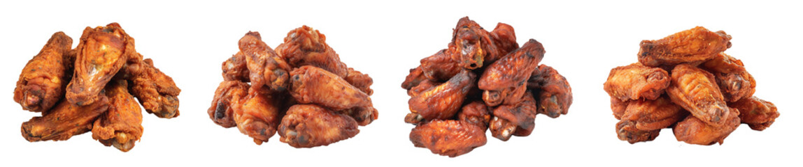 Fried and seasoned chicken wings on a transparent background, Generative AI