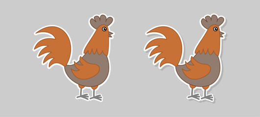 Naklejka premium Stickers of a cute brown hen in profile on a gray background