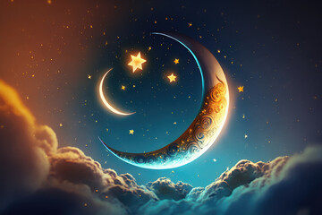 Obraz na płótnie Canvas Design illustration of waxing crescent moon that will usher in holy month of ramadan AI generated