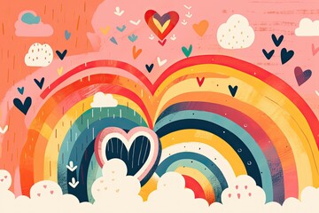Valentine's rainbow boho. greeting cards, baby shower, birthday party, kids' room décor. Generative AI