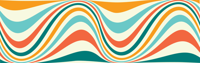 Groovy 70s color backgrounds. Vector waves pattern in retro psychedelic style. 
