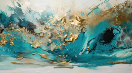 Fototapeta na wymiar A Minimalistic Abstract Texture of Turquoise and Gold Paint. Generative AI