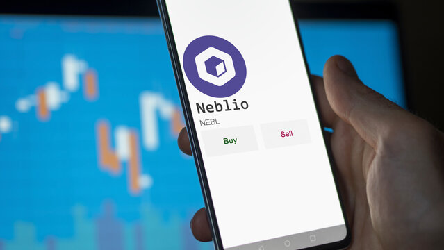 March 27 2023 London UK. An investor analyzing the Neblio coin  to invest in NEBL