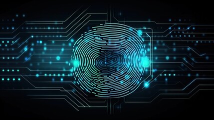Fingerprint access secured computer. Cyber security with biometrics technology. Fingerprint authentication. Banner abstract background.