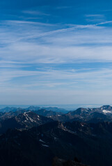 View on snowy mountains in sunny day