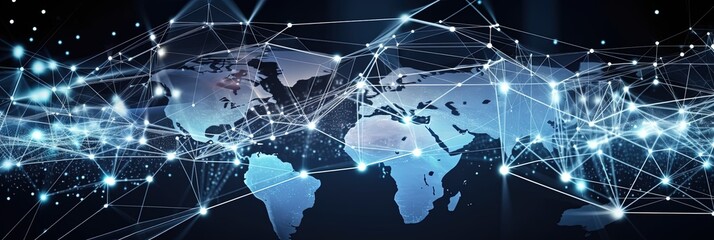 Obraz premium World global business network, digital technology communication, data exchange concept. Cloud computing, data processing and blockchain technology