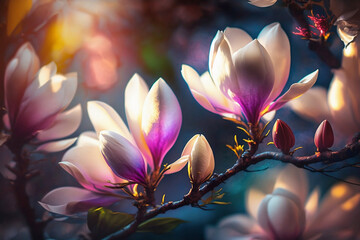 blooming magnolia flowers close up