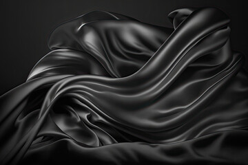 Naklejka na ściany i meble AI generated beautiful elegant black soft silk satin fabric background with waves and folds