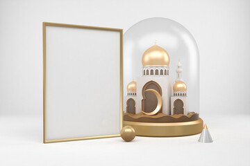 Ramadan Frame With Mosque Left Side In White Background