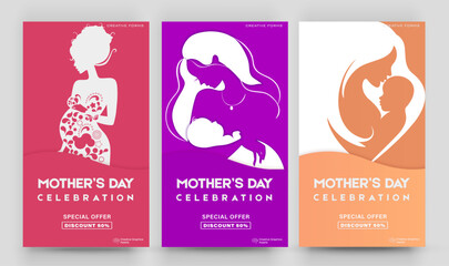 Happy Mother's Day. Editable post template set for banner sale, presentation, invitation, stories, streaming.