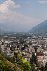 View on city in mountains in sunny day