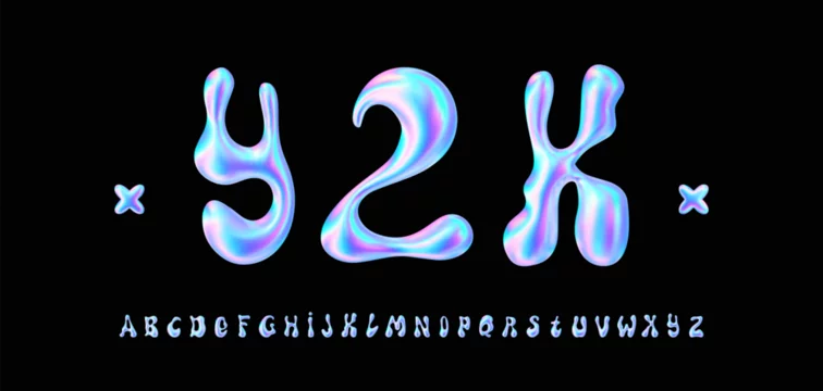 Y2k fire holographic font flame holo alphabet Vector Image