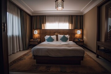Hurghada, Egypt hotel room interior. It was taken on October 7, 2021. Generative AI