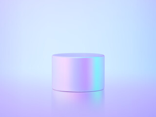 3d hologram podium on holographic background. Fluid minimal cylinder platform for product presentation. Abctract scene holo shape. Vector illustration