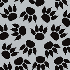 Fototapeta na wymiar Black trace home animal dog on gray background seamless pattern