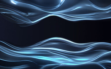 background with folds of blue fabric with a soft glow. copy space. generative ai