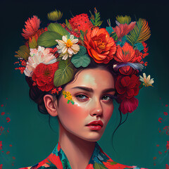 painting portrait of a woman with flowers in her hair