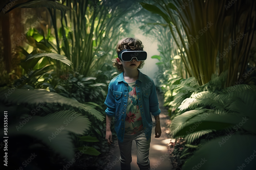 Poster child in virtual augmented reality helmet. future technology concept. neural network ai generated ar