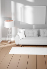 Design scandinavian interior of living room with flowers in vase and elegant personal accessories. 3D render