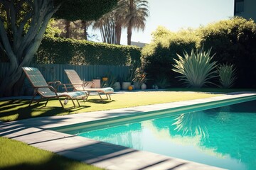 Backyard Swimming Pool with Lawn Chairs 3. Generative AI