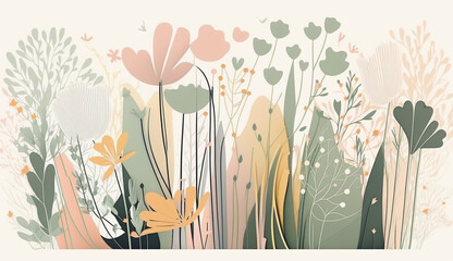 floral background in pastel colors with wildflowers