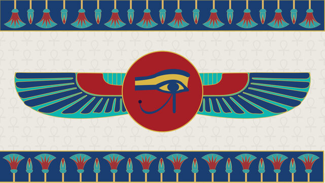 Ancient Egyptian ornament for sacred Scarab wings with Eye of Horus Symbol - illustration Vector  with ancient Egyptian colors palette