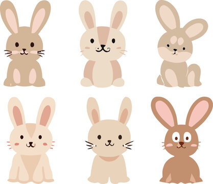 Set of cute bunnies. Vector illustration in cartoon style.