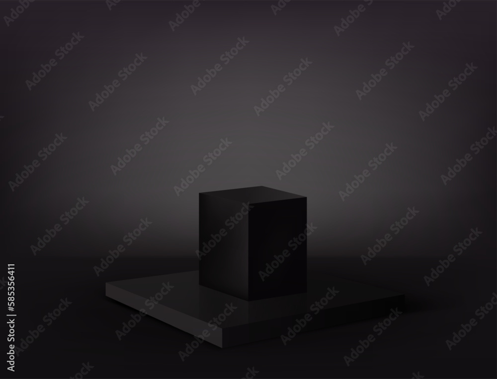 Aufkleber black rectangular podium with black cube stand. a stage for displaying or promoting products. 3d vec