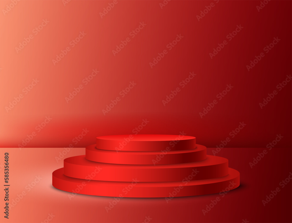 Poster abstract rendering of a 3d shape for showing or promoting a product. modern red round podium on a re