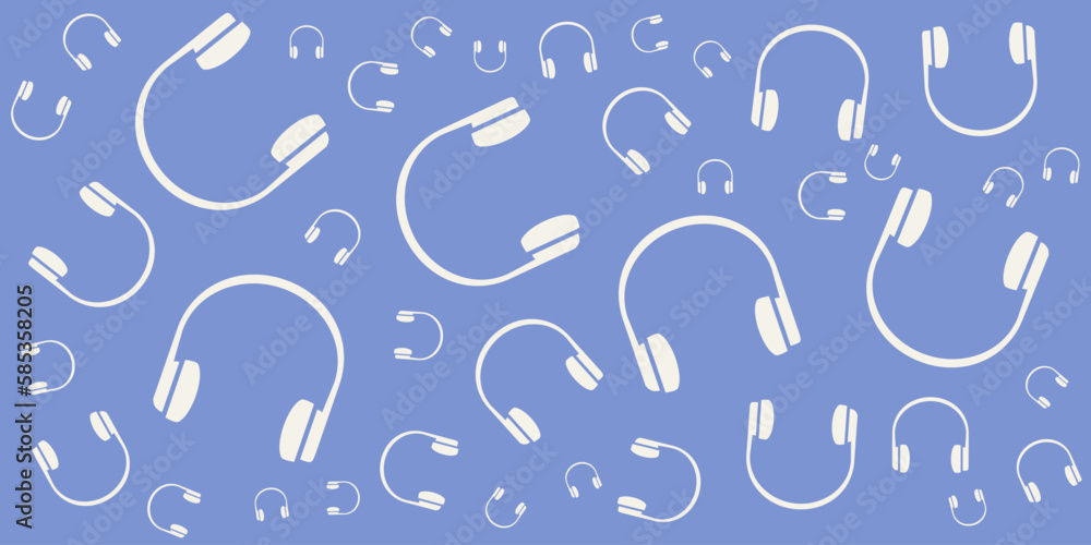 Poster lots of random sized and placed headset icons texture on blue wide scale vector background - design 
