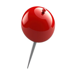 A bright red push pin is seen positioned diagonally on a clear, transparent background. Its sharp point and round head are visible.Generative AI