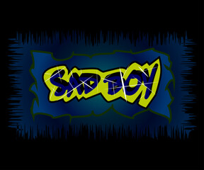 Graphic shirt design, typography slogan with sad boy. blue concept.