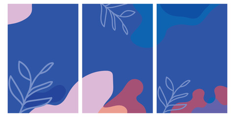 Abstract colorful background botanical mid century wall art template