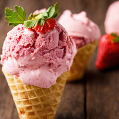 strawberry ice cream, ice cream cone