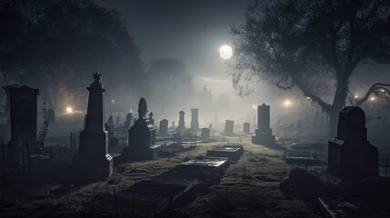 Fototapeta na wymiar cemetery in night generative ai