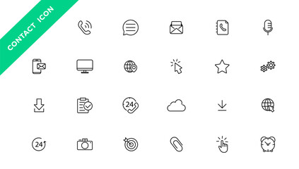 Contact icon set. Thin line Communication icons set. Contact outline symbols,  communicate line icon vector collection.
