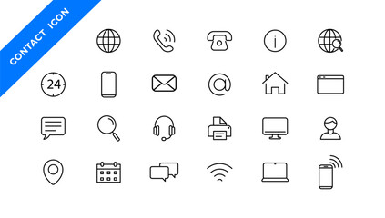 Contact icon set. Thin line Communication icons set. Contact outline symbols,  communicate line icon vector collection.